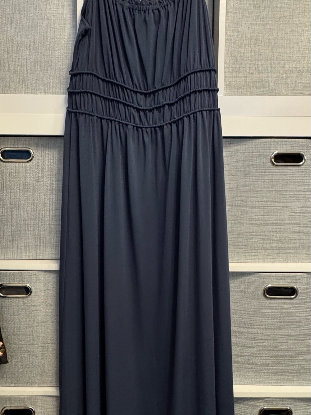 nine britton Navy Gathered-Bodice Maxi Dress